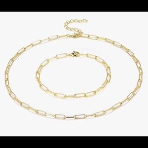 14k Gold Plated Link Necklace - 14” + 2” and 14k Gold Plated Link Bracelet - 7”
